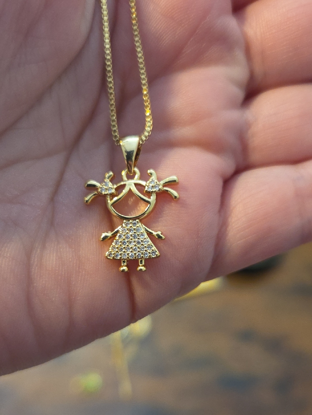 Gold Girl Pendant Necklace with Crystal Accents